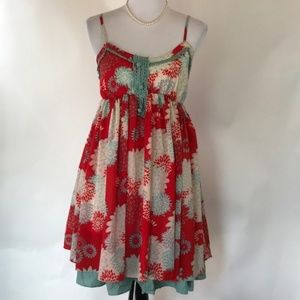 Anthro A'reve Coral & Turquoise Boho Dress M
